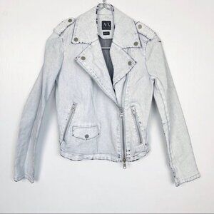 ARMANY EXCHANGE DENIM BIKER JACKET ACID- WASH LIGHT BLUE XSMALL